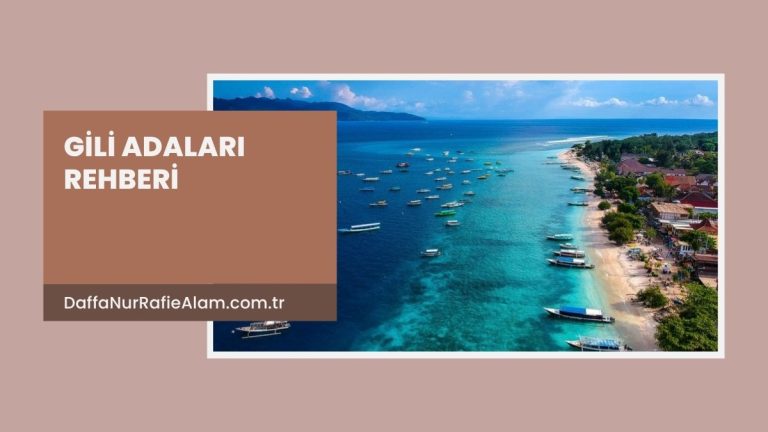 Gili Trawangan açıklarında turkuaz denizdeki teknelerin havadan görünümü ve Gili Adaları Rehberi yazısı