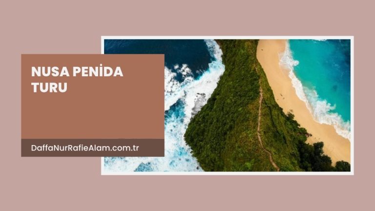 Nusa Penida turu yazılı kapak görseli, Kelingking burnu ve turkuaz deniz havadan