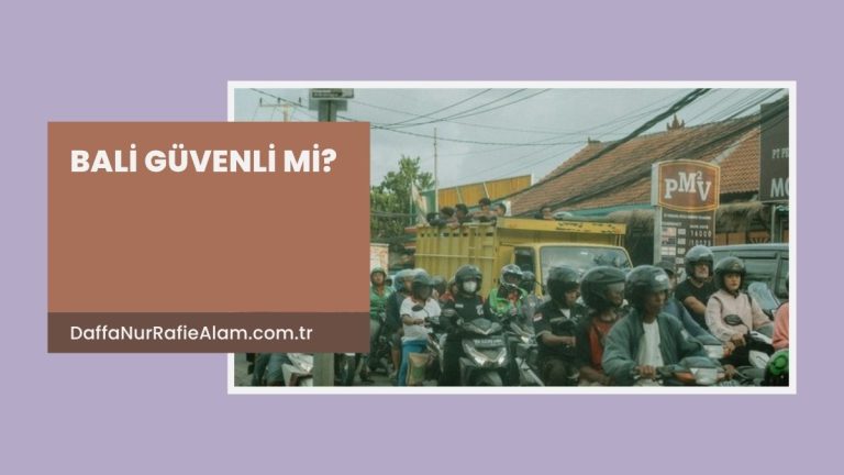 Bali güvenli mi yazılı kapak görseli, Pererenan'da trafik ışığında bekleyen motosikletler